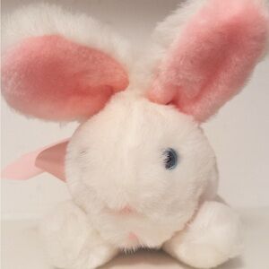 Vintage 1985 ETONE White Bunny Rabbit Plush w/ Blue Eyes Pink Ears HTF RARE EUC